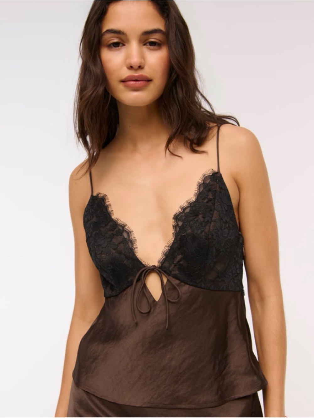 Abercrombie & Fitch Brown Satin Camisole with Black Lace